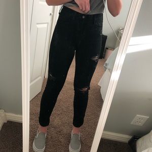 black high rise ripped jeans